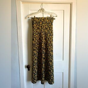 Vintage black and yellow floral maxi skirt